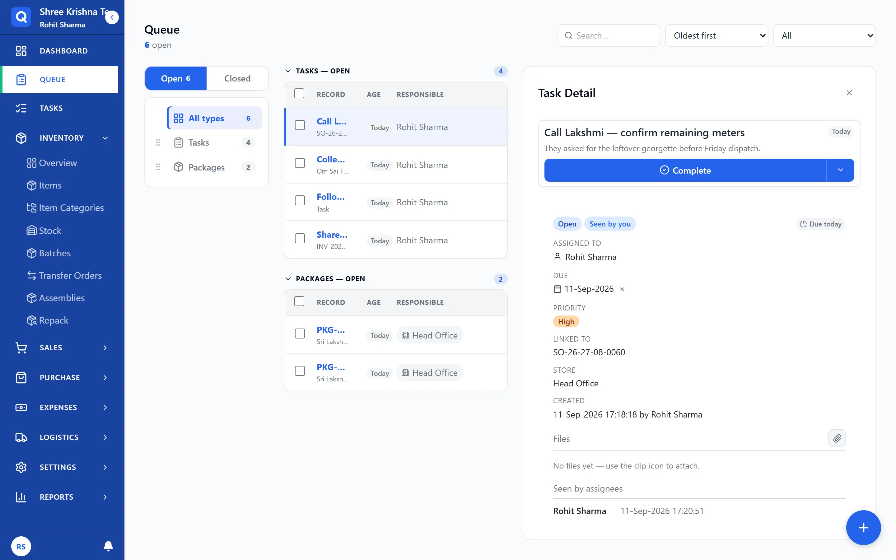 Work queue with tasks and pack jobs, a follow-up task selected